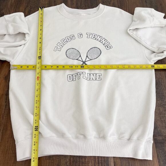 Aerie Offline Terry Sweatshirt Oversized Crew Tacos and Tennis Size Medium Cream - Picture 12 of 16